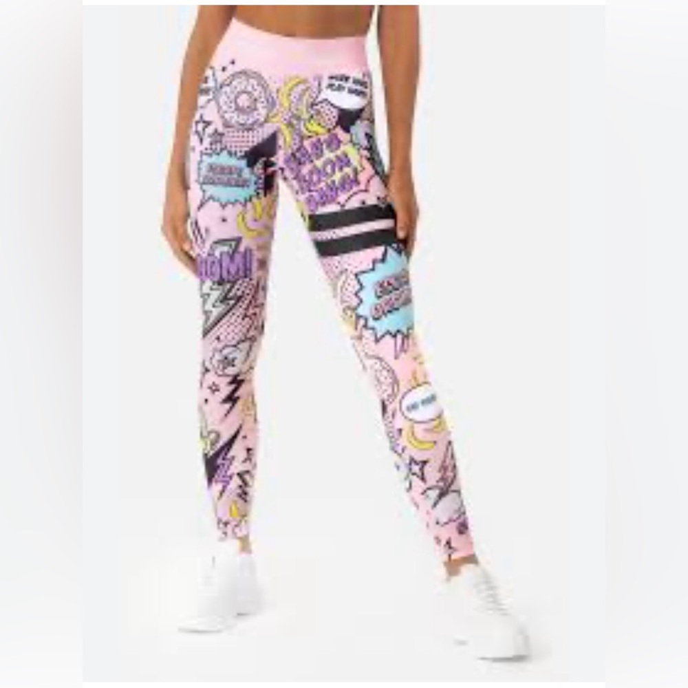 Stronger Punch Tights - Workout Leggings - Colorful Comic Print  / Summer Wear